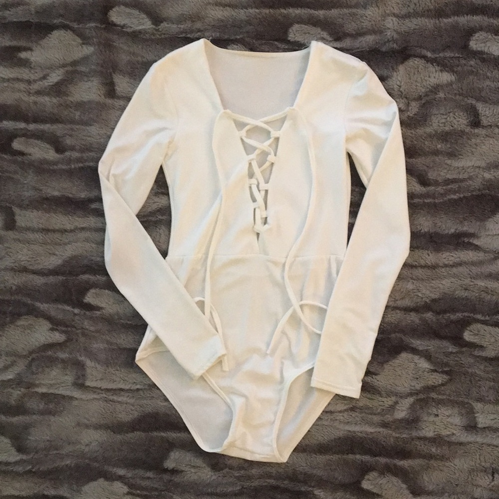 Sexy White Lace Up Bodysuit
